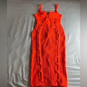 Fashionova No Cuts Given Bandage Midi Dress-Neon Orange